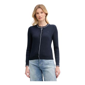 Lacoste Cardigan a trecce a righe - - Knitwear - Donna - Blu - M