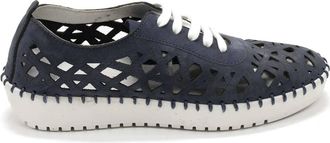 Eric Michael Womens Dolores Laser-Cut Leather Casual Sneaker In Denim Nubuk
