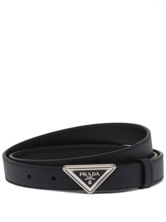 Prada logo-buckle Saffiano leather belt - women - Calf Leather - 80 - Black