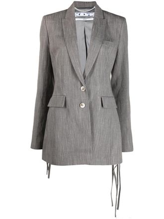 Off-white rear logo print fitted blazer - women - Linen/Flax/Viscose/Polyester/Viscose - 42 - Grey
