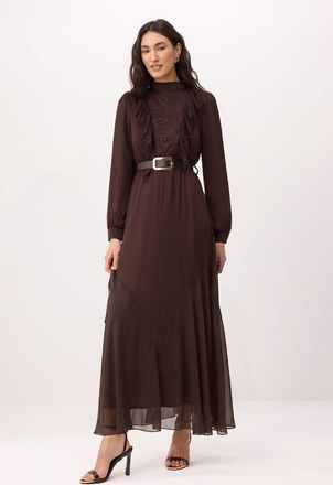 Trendyol Modest Dames Bruin Effen Maxi Lang Avond / Dagelijks Skater Modest Jurken