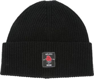 Msgm Rose-Patch Ribbed Beanie Accessories