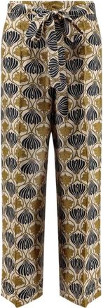 Max Mara Zijden Multikleur Broek met Riem - Dames - Wijde Broeken - Veelkleurig - 2XS - Broeken