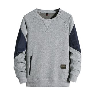 Generic Grey Crewneck Sweatshirt,Mens Patchwork Sweatshirts Crew Neck Casual Pullover Tops Contrast Color Long Sleeve Sweat Shirts Winter Warm Top Workout Jog