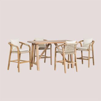 Sklum Sklum - Set tavolo alto rettangolare 160x90 cm e 4 sgabelli alti da giardino in legno di acacia Dubai