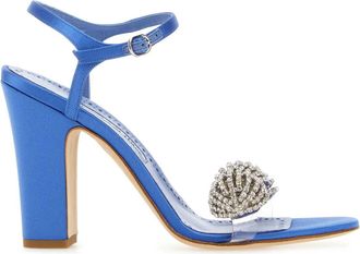 Manolo Blahnik Womens Blue Satin Elhob Sandals - Medium Blue Textile - Size EU 40