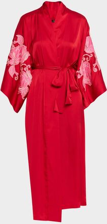 Natori Floral-Embroidered Charmeuse Robe