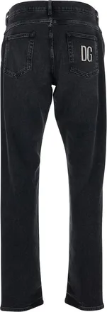 Dolce & Gabbana Mens Jeans With Logo Patch, Black Cotton