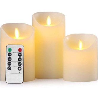 OEM Juego De 3 Velas El&eacute;ctricas Led Sin Llama, Fabricadas Con Cera Real, Con Mando A Distancia Y Temporizador De 24 Horas (d: 7,5 X H: 10 / 12,5 / 15 Cm).