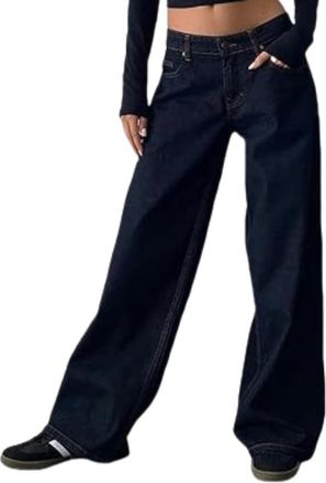 Generic Seraphae Sweatpant Jeans, Sweatpants Jeans for Women, Denim Sweatpants Women Wide Leg High Waist Straight with Pocket (Dark blue02,S)