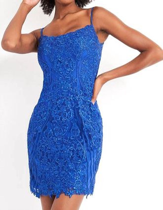 Jovani Embroidered Scoop Neck Fitted Dress In Royal