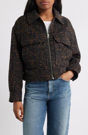 Lucky Brand Zip Front Crop Jacket in Leopard at Nordstrom Rack, Size X-Small