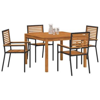 Berkfield Home Spacious 5 Piece Garden Dining Set Black Poly Rattan Acacia in Tan