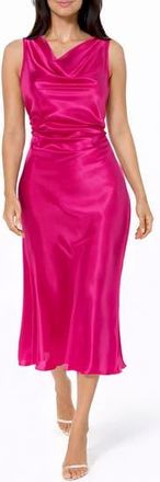 Bebe Cowl Neck Sleeveless Satin Midi Dress in Fuchsia at Nordstrom Rack, Size X-Small