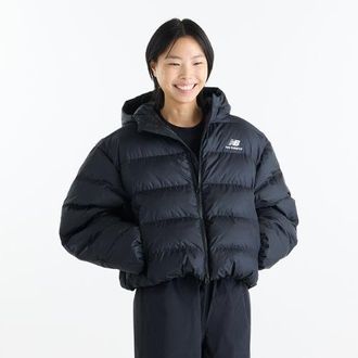 New Balance Mujer Boston Puffer Jacket en Negro, Poli&eacute;ster, Talla XL