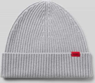 HUGO BOSS Beanie aus reiner gerippter Schurwolle Modell XOLA in Hellgrau, Gr&ouml;&szlig;e 1