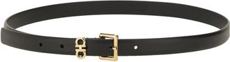 Ferragamo Slim Black Leather Belt with Classic Gold Buckle