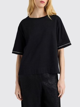 Momoni T-shirt girocollo Momon&igrave; in puro cotone con profili a contrasto e spalle cadute