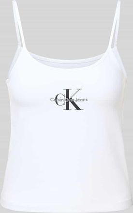 Calvin Klein Jeans Top mit Label-Stitching und Spaghettitr&auml;gern in Weiss, Gr&ouml;&szlig;e M