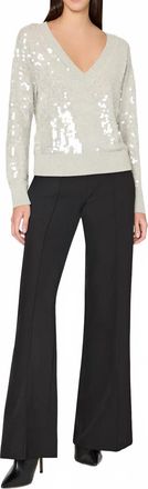 Milly Ilaria Sequin Vneck Sweater Top In Heather Grey