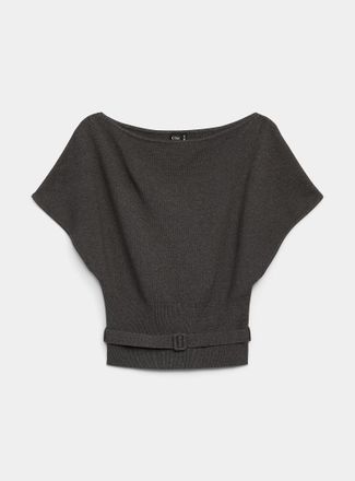 Icone Womens Belted fitted-waist cap-sleeve sweater
