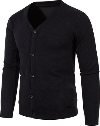 Generic Mens Casual Solid V Neck Slim Fit Warm Pullover Neoprene Mens Cardigan, black, XXL