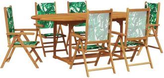 vidaXL vidaXL 7 Piece Garden Dining Set Leaf Pattern Fabric and Solid Wood