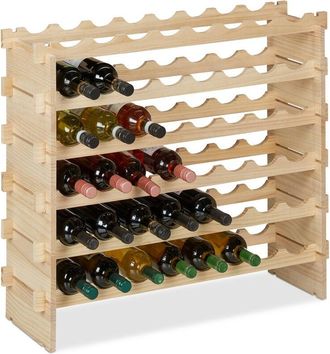 Relaxdays Relaxdays - Botellero, Estante Apilable 48 Botellas, Vinoteca Madera, Mueble Almacenaje Vino, 73 X 82 X 25 Cm, Natural