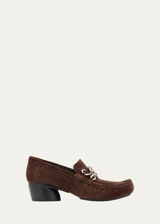 Loewe Oval Double L Suede Loafers