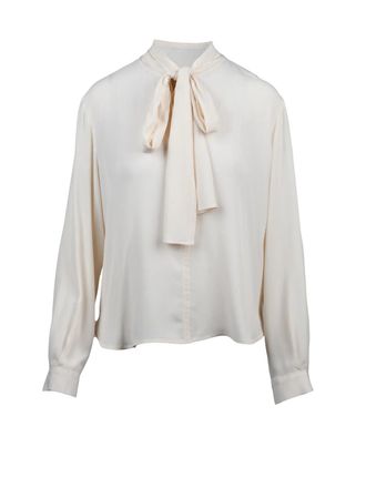 Seventy White Chiffon Tie-Neck Silk-Blend Blouse