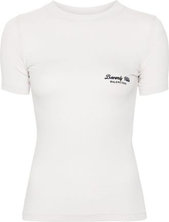 Balenciaga Beverly Hills embroidered T-shirt - women - Cotton/Polyester/Spandex/Elastane - L - Neutrals