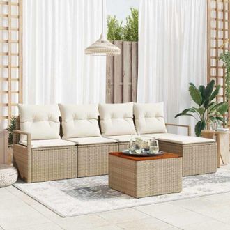 vidaXL Conjunto De Sof&aacute; De Jard&iacute;n 6 Pcs Beige, Blanco Vidaxl