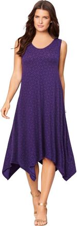 Roaman's Plus Size Stretch Knit Mid Length Sleeveless Swing Dress in Purple Classic Medallion at Nordstrom, Size 28