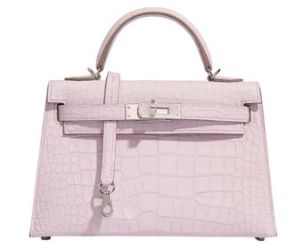 Herm&egrave;s Mauve P&acirc;le 20 cm Sellier Mississippiensis Alligator Matte Kelly Palladium Hardware