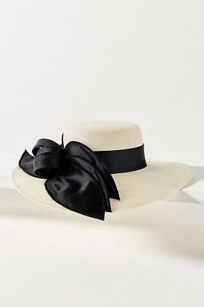 San Diego Hat Company Woven Boater with Satin Bow