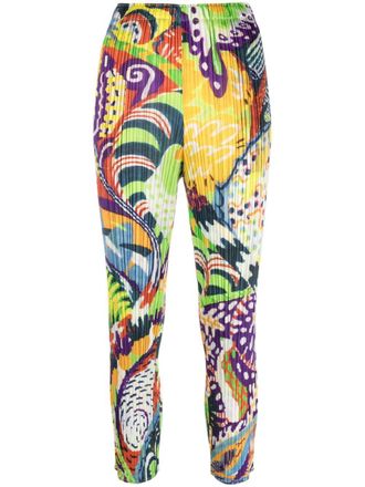 Pleats Please Issey Miyake Snowrunner graphic-print pleated trousers - White