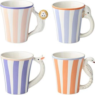 Certified International Menagerie Set Of 4 Mugs With 3D Handles