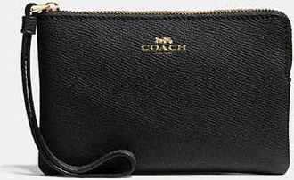 Coach Womens Corner Zip Wristlet in Black | Split Leather
