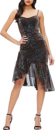 Dress The Population Cantrelle Metallic Asymmetrical Hem Cocktail Dress in Bronze Multi at Nordstrom, Size Small