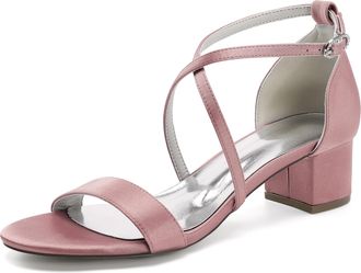 Generic Bridal Low Heels Womens Block Heel Wedding Dress Shoes Comfortable Evening Prom High Sandals 4.5Cm,Nude Pink,10 UK
