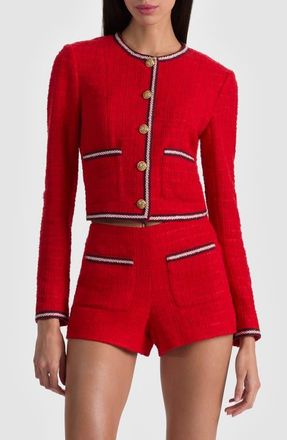 Alice & Olivia Avalon Shrunken Tweed Jacket in Chili Pepper at Nordstrom, Size 14