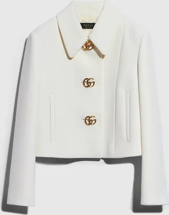 Gucci Cr&ecirc;pe Wool Jacket With Double G Button, White