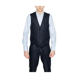 Antony Morato Kostuums, Heren, Blauw, M, Linnen, Zwart Linnen Vest Elegante Hedendaagse Stijl