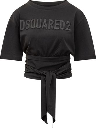 Dsquared2 Black T-Shirt With Logo And Knot Dsquared2