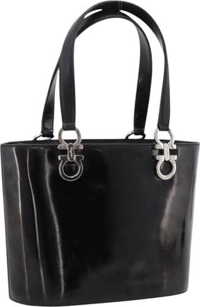 Ferragamo Gancini Top Handle Patent Leather Black Patent_Leather Handbag (Pre-Owned)