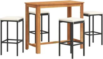 vidaXL Mesa Y Taburetes De Jard&iacute;n 5 Pzas Madera Acacia Rat&aacute;n Pe Negro Vidaxl