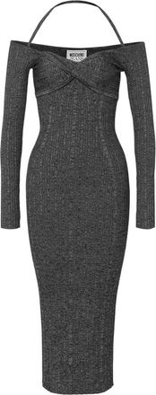 Moschino off-shoulder ribbed midi dress - women - Polyester/Viscose - S - Grey
