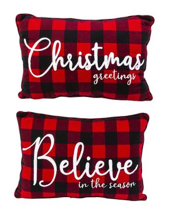 Gerson International Set Of 2 20-In L Fabric Embroidered Holiday Design Buffalo Plaid Fabric Pillows