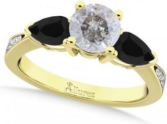 Allurez Round Salt & Pepper & Pear Black Diamond Engagement Ring 14k Yellow Gold (1.29ct)