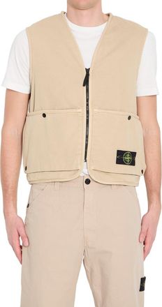 Stone Island Beige V Neck Sleeveless Jacket